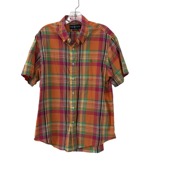 Ralph Lauren Shirt Mens Large Plaid Custom Fit Short Sleeve Button Down Preppy - Picture 6 of 6